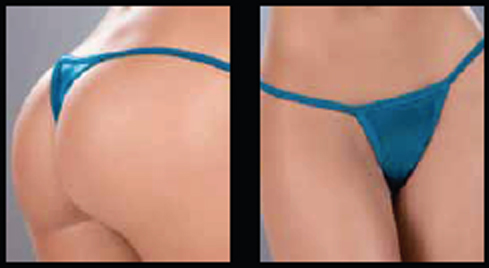 Electric blue thong back and front view.